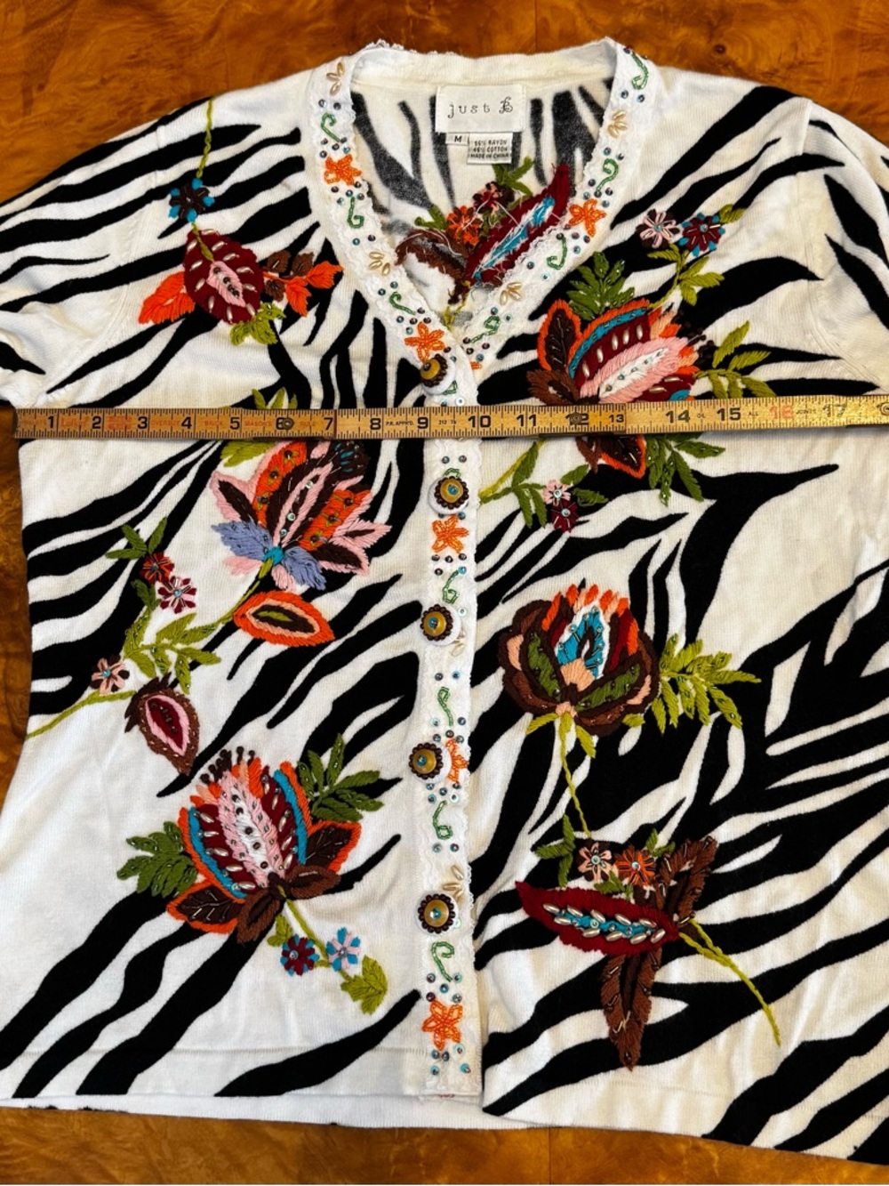Women's Black & White Zebra Floral Embroidered Cardigan - Picture 6 of 10